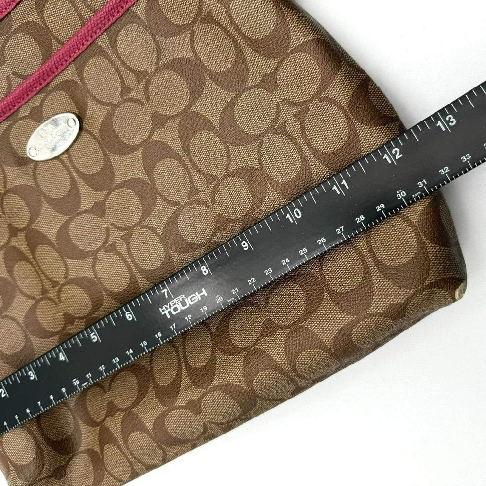 COACH Authentic Signature Shoulder Cross Body Bag Vegan Leather Brown Pink Purse